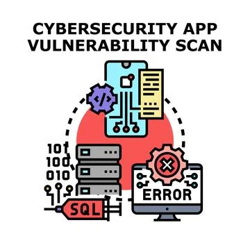 Cybersecurity application vulnerability scanning for data protection and er.. Stock Illustration