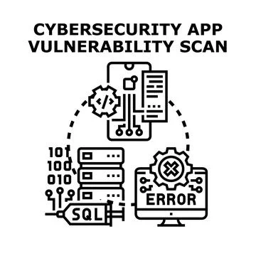 Cybersecurity application vulnerability scanning process identifying software 库存插图