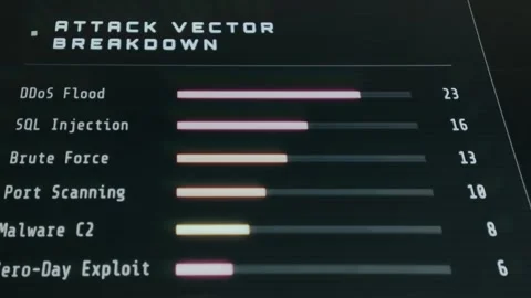 Cybersecurity Attack Direction Breakdown report showing the frequency of various Stock Footage 334421881