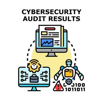 Cybersecurity audit results presenting system security analysis Stock Illustration