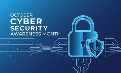 Cybersecurity awareness banner featuring a secure padlock with digital circ.. Stock Illustration