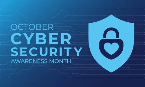 Cybersecurity awareness banner featuring a secure padlock with digital circ.. Stock Illustration