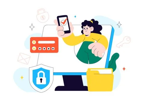Cybersecurity Awareness Campaign Vector Illustration Featuring Digital Safe.. Stock Illustration