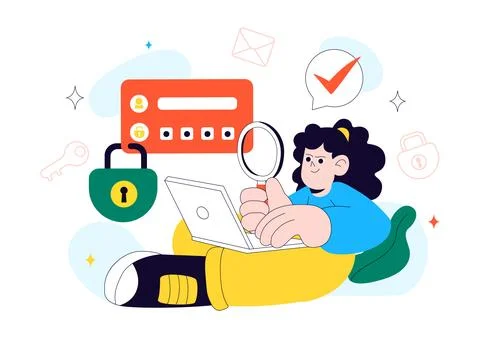 Cybersecurity Awareness Campaign Vector Illustration Featuring Digital Safe.. Stock Illustration