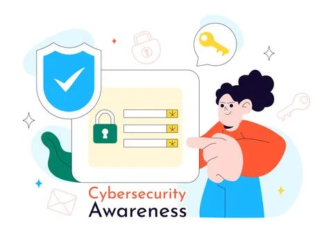 Cybersecurity Awareness Campaign Vector Illustration Featuring Digital Safe.. Stock Illustration