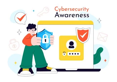 Cybersecurity Awareness Campaign Vector Illustration Featuring Digital Safe.. Stock Illustration