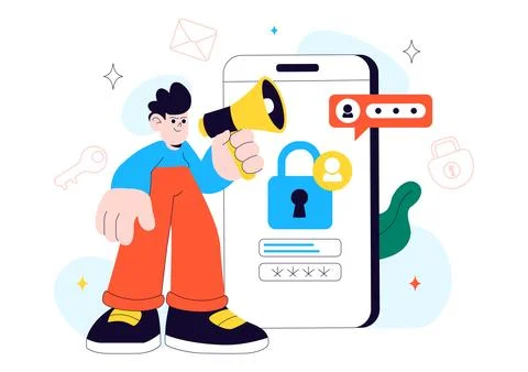 Cybersecurity Awareness Campaign Vector Illustration Featuring Digital Safe.. Stock Illustration