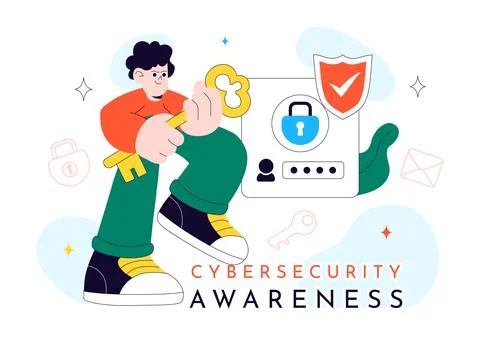 Cybersecurity Awareness Campaign Vector Illustration Featuring Digital Safe.. Stock Illustration