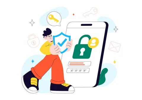 Cybersecurity Awareness Campaign Vector Illustration Featuring Digital Safe.. Stock Illustration
