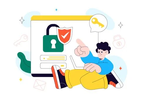Cybersecurity Awareness Campaign Vector Illustration Featuring Digital Safe.. Stock Illustration