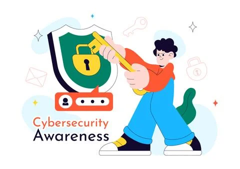 Cybersecurity Awareness Campaign Vector Illustration Featuring Digital Safe.. Stock Illustration