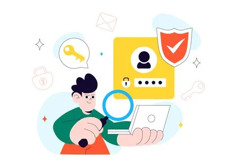 Cybersecurity Awareness Campaign Vector Illustration Featuring Digital Safe.. Stock Illustration