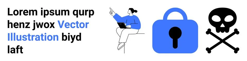Cybersecurity Awareness with Lock and Threat Icons Stock Illustration