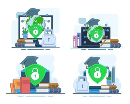 Cybersecurity awareness set showcasing security education, online protection. Ilustración de archivo