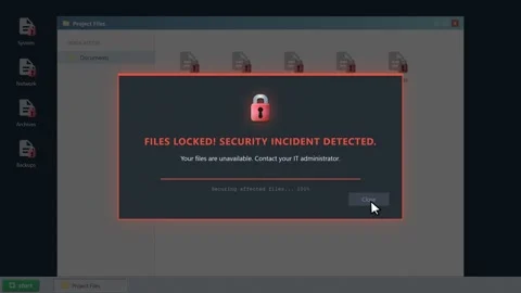Cybersecurity awareness simulation with ransomware warning screen. 4K Video stock 341694076