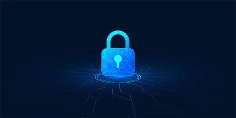 Cybersecurity background with a digital lock connected to technology circui.. 스톡 일러스트