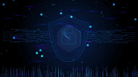 Cybersecurity background with digital shield and glowing padlock icon. Stock Footage 313276063