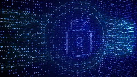 Cybersecurity background with glowing digital padlock made of binary number. Stock Footage 313013303