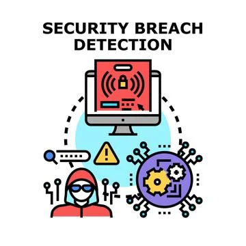 Cybersecurity breach detection system protecting digital data Stock Illustration