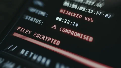 Cybersecurity breach, status Compromised and files have been encrypted Stock Footage 335461682