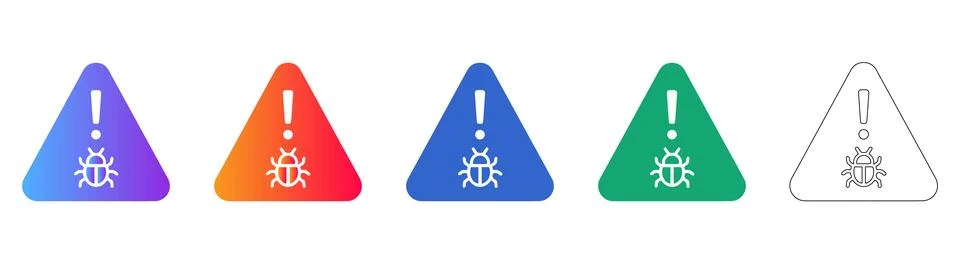 Cybersecurity Bug Alert Icons Set â?? System Error and Malware Threat Warnin Stock Illustration