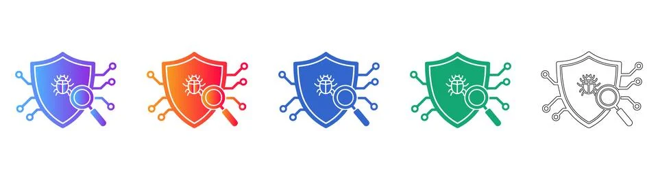 Cybersecurity Bug Detection Icon Set Stock-Illustration