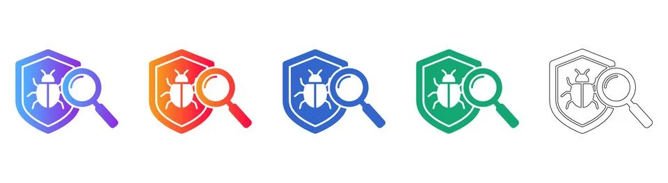 Cybersecurity Bug Detection Icon Set Illustrazione stock
