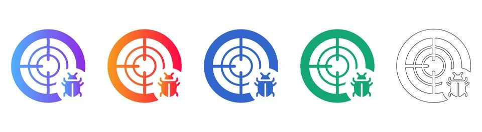 Cybersecurity Bug Detection Icons â?? Threat Targeting &amp; System Vulnerabilit イラスト素材