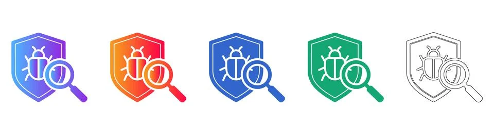 Cybersecurity Bug Protection Shield Icon Set 스톡 일러스트