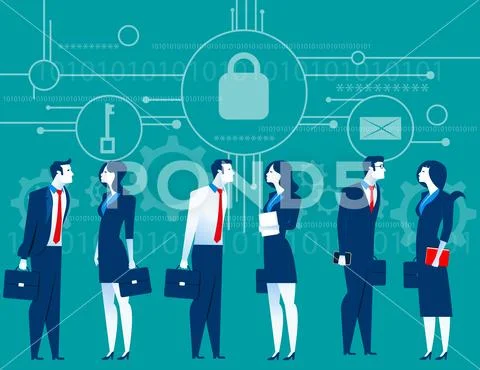 Cybersecurity. Business meeting security. Concept business illustration. Vect Stock Illustration