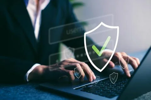 Cybersecurity, Businessman using laptop with secure online login, data prot.. Stock Photos
