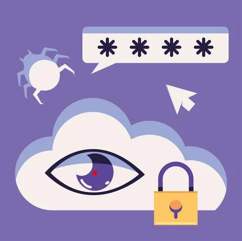 Cybersecurity cloud computing Stock Illustration