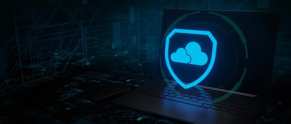 Cybersecurity cloud concept protection the internet 3D Illustration Illustrazione stock