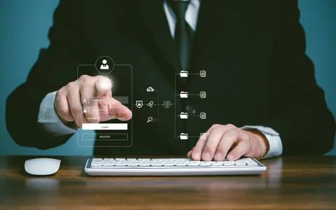 Cybersecurity cloud network systerm privacy protect data concept, Businessman Stock Photos