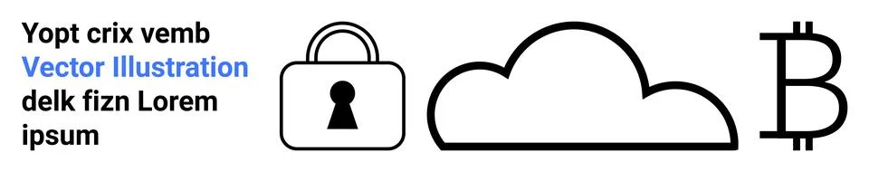Cybersecurity, cloud storage, cryptocurrency, digital services, blockchain, f Stock Illustration