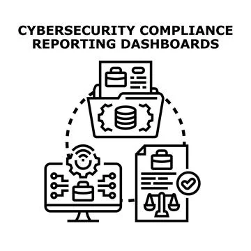 Cybersecurity compliance reporting dashboards illustrating data security Stock Illustration