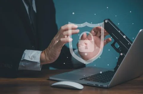 Cybersecurity, computer finance hacker concept, Businessman get hacked Stock Photos