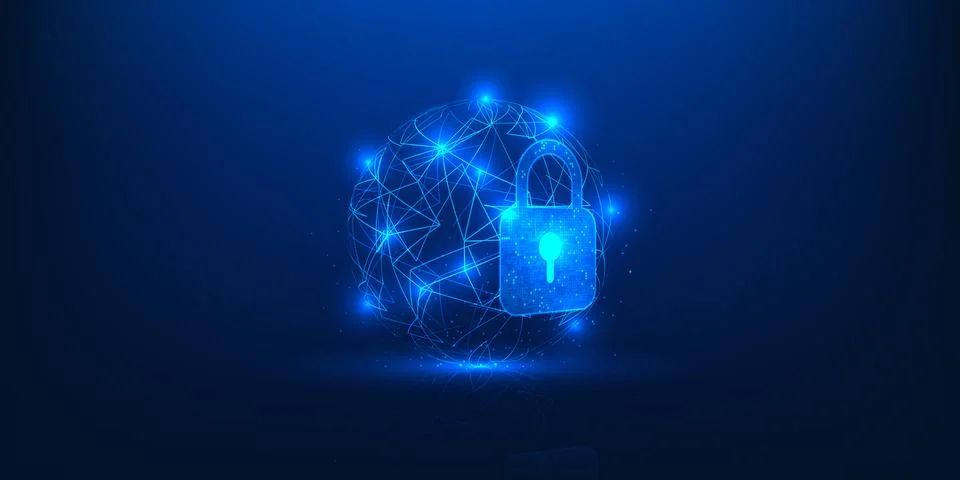 Cybersecurity Computing Protect Technology with Digital Lock Shielding Data.. Stock-Illustration