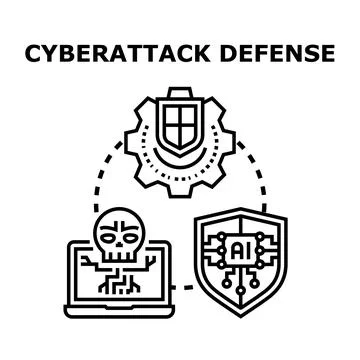 Cybersecurity concept with ai protecting from digital attack 库存插图