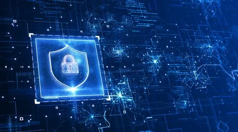 Cybersecurity concept of data protection in digital technology. There is a pa Illustrazione stock