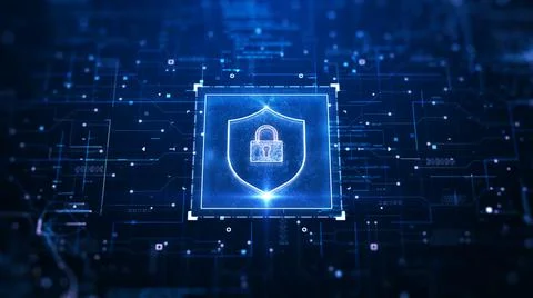 Cybersecurity concept data protection technology. There is a padlock in the m Stock Illustration