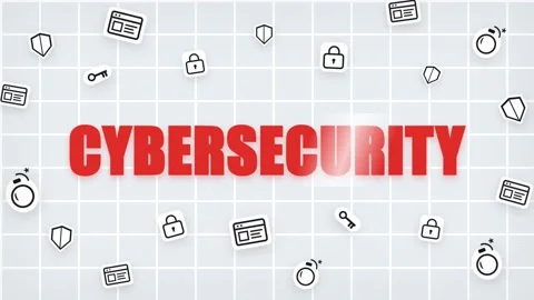 Cybersecurity Concept with Digital Icons and Grid Background Stock Footage 336619595