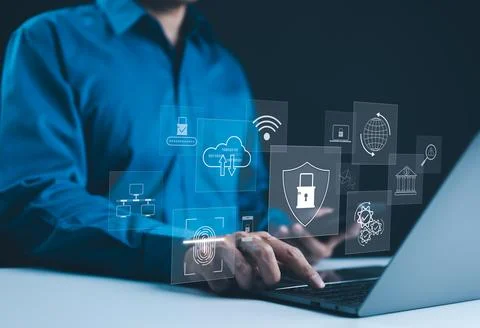 Cybersecurity concept with digital icons. Stock Photos