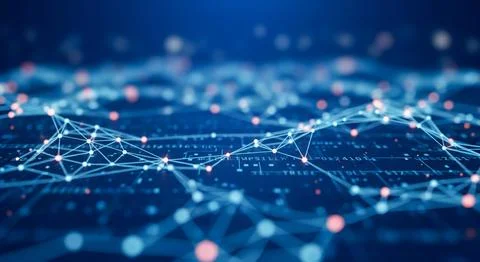 Cybersecurity concept with digital network showing data analysis, futuristic  Illustrazione stock