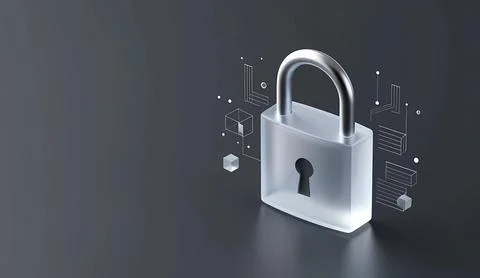 Cybersecurity Concept with Glass Padlock and Digital Data Network Stock-Illustration