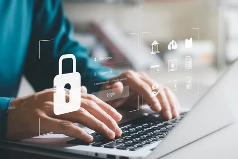 Cybersecurity concept Global network security technology, business people pro Stock Photos