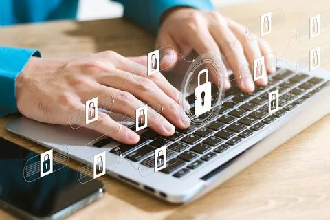 Cybersecurity concept Global network security technology, business people pro Stock Photos