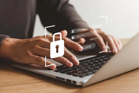 Cybersecurity concept Global network security technology, business people pro Stock Photos