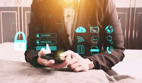 Cybersecurity Concept Global network security technology protect personal  info 스톡 사진