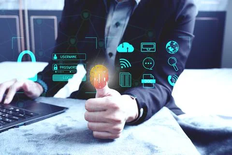 Cybersecurity Concept Global network security technology protect personal info 写真素材